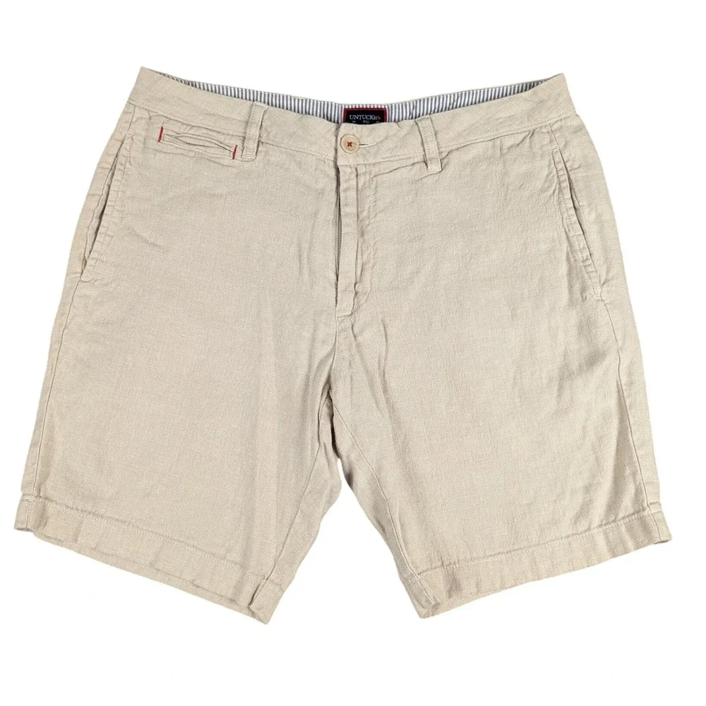 UNTUCKit St. Julien Mens Tan Linen Blend Shorts Regular Fit Size 33 Khaki